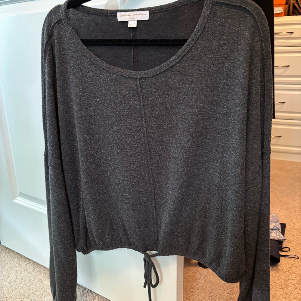 Spiritual Gangster Gray Crop Tie Front Hoodie